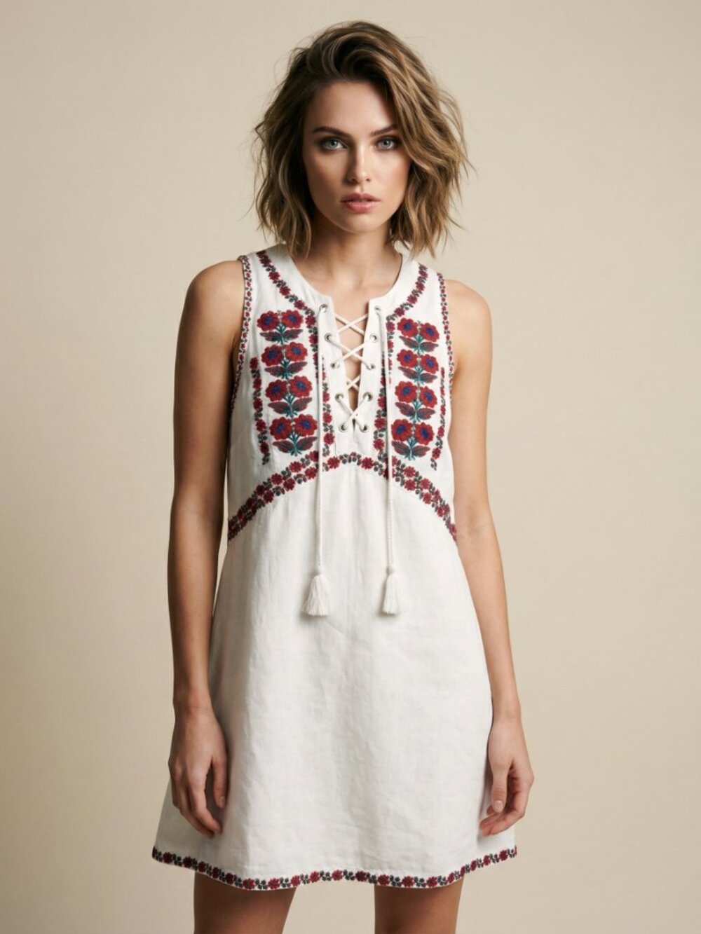 Tigerlily White Dress with Red Embroidery